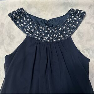 JS Boutique Navy Beaded Off-Shoulder Evening Dress